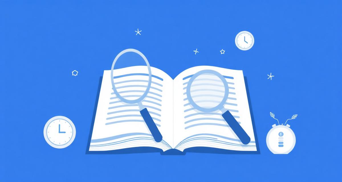 Illustration of an open guidebook with a magnifying glass