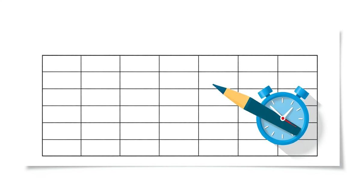 Illustration of a blank time card grid with a pencil and stopwatch